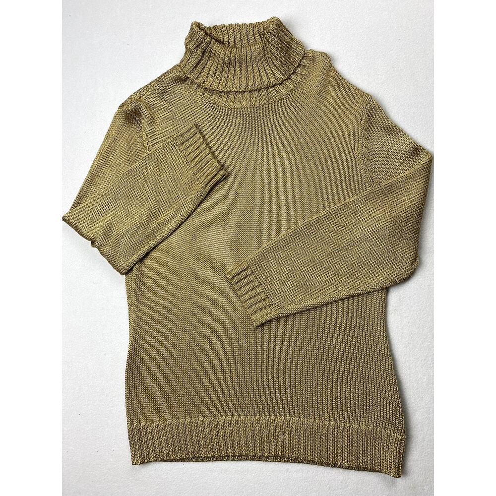 Vintage Lauren Ralph Lauren XL Turtleneck Sweater Metallic Gold Shimmer Knit Top